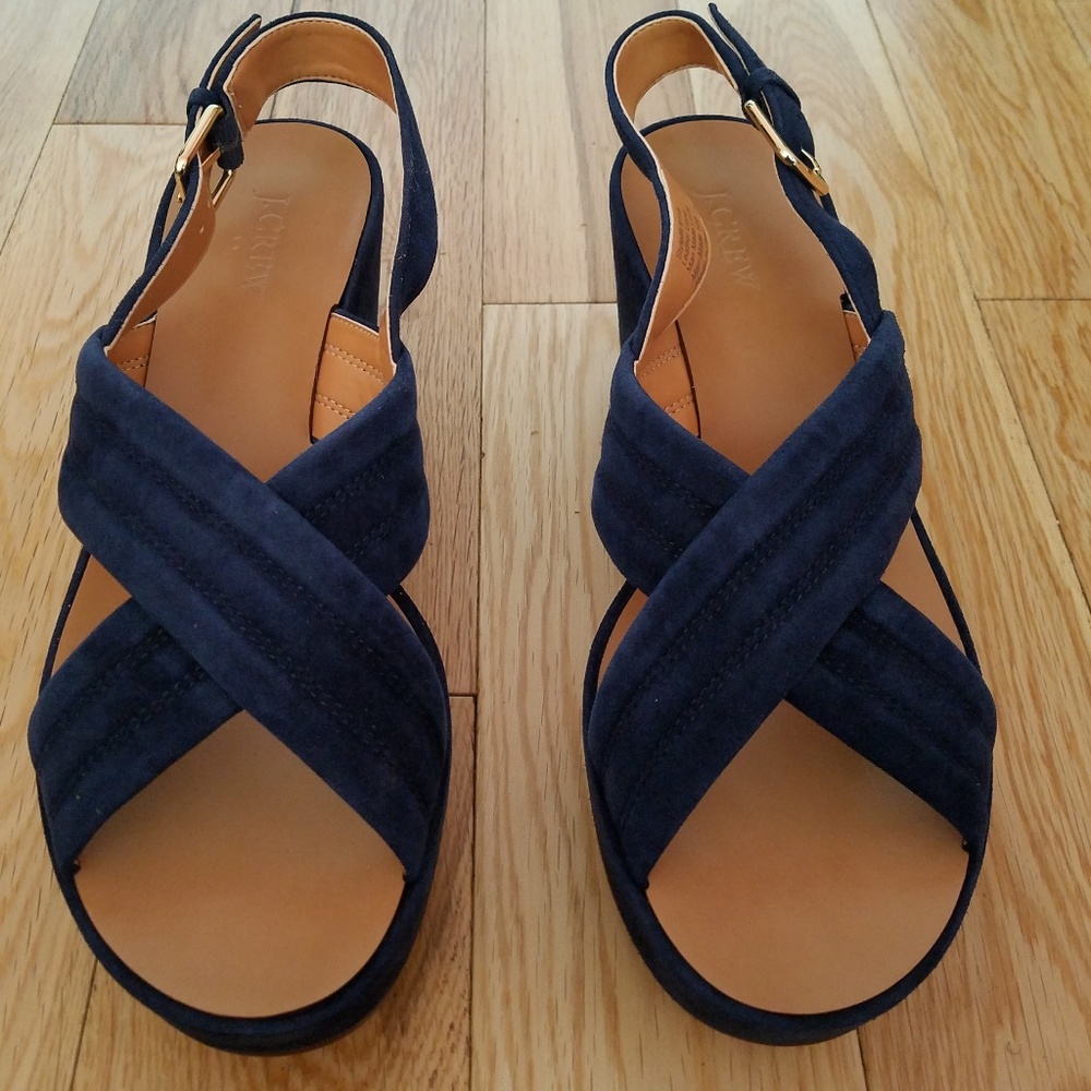 J.Crew factory Blue Navy Suede Darcy Wedge Sandals